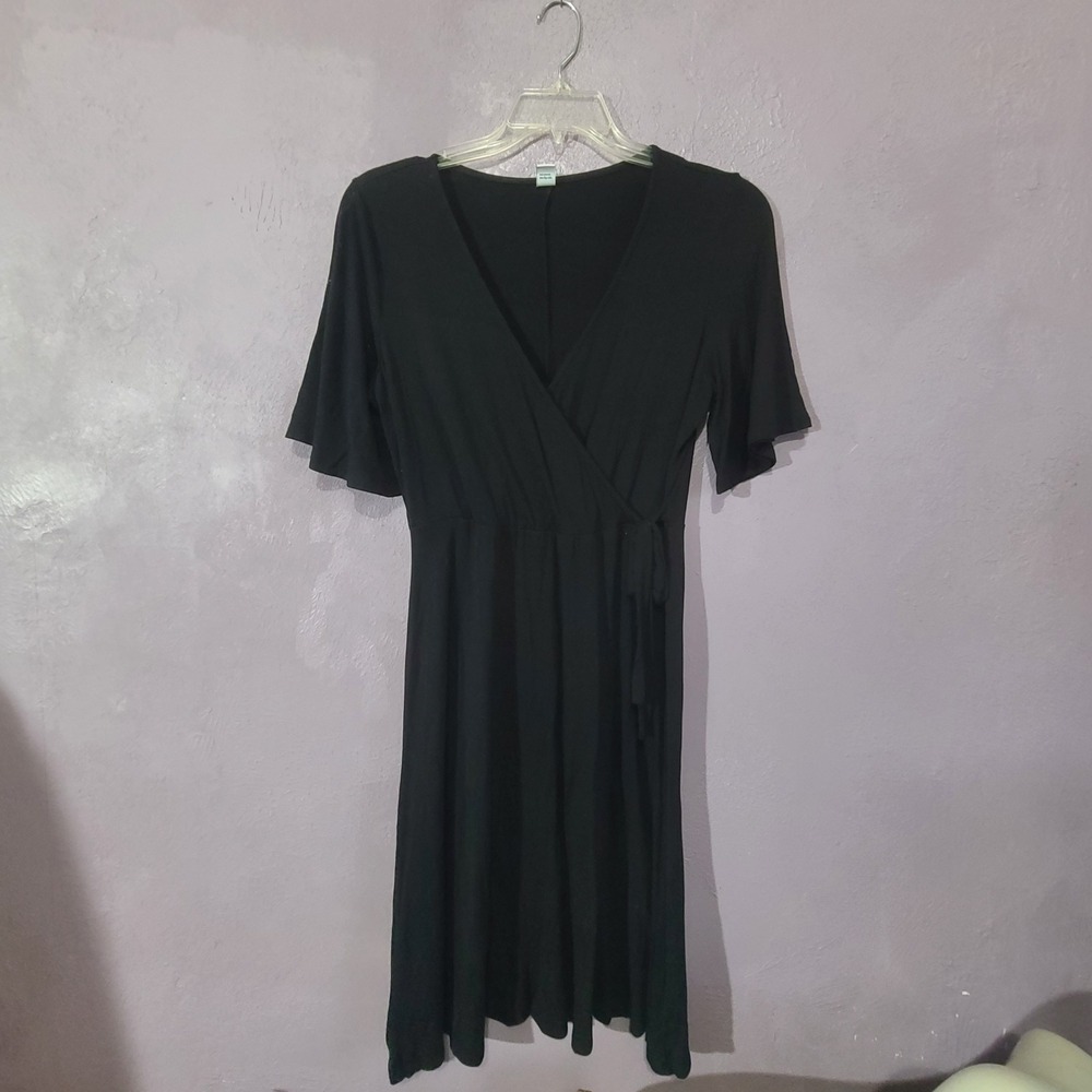 Old Navy Wrap Front Dress Womens M Black Flutter Sleeve Casual‎